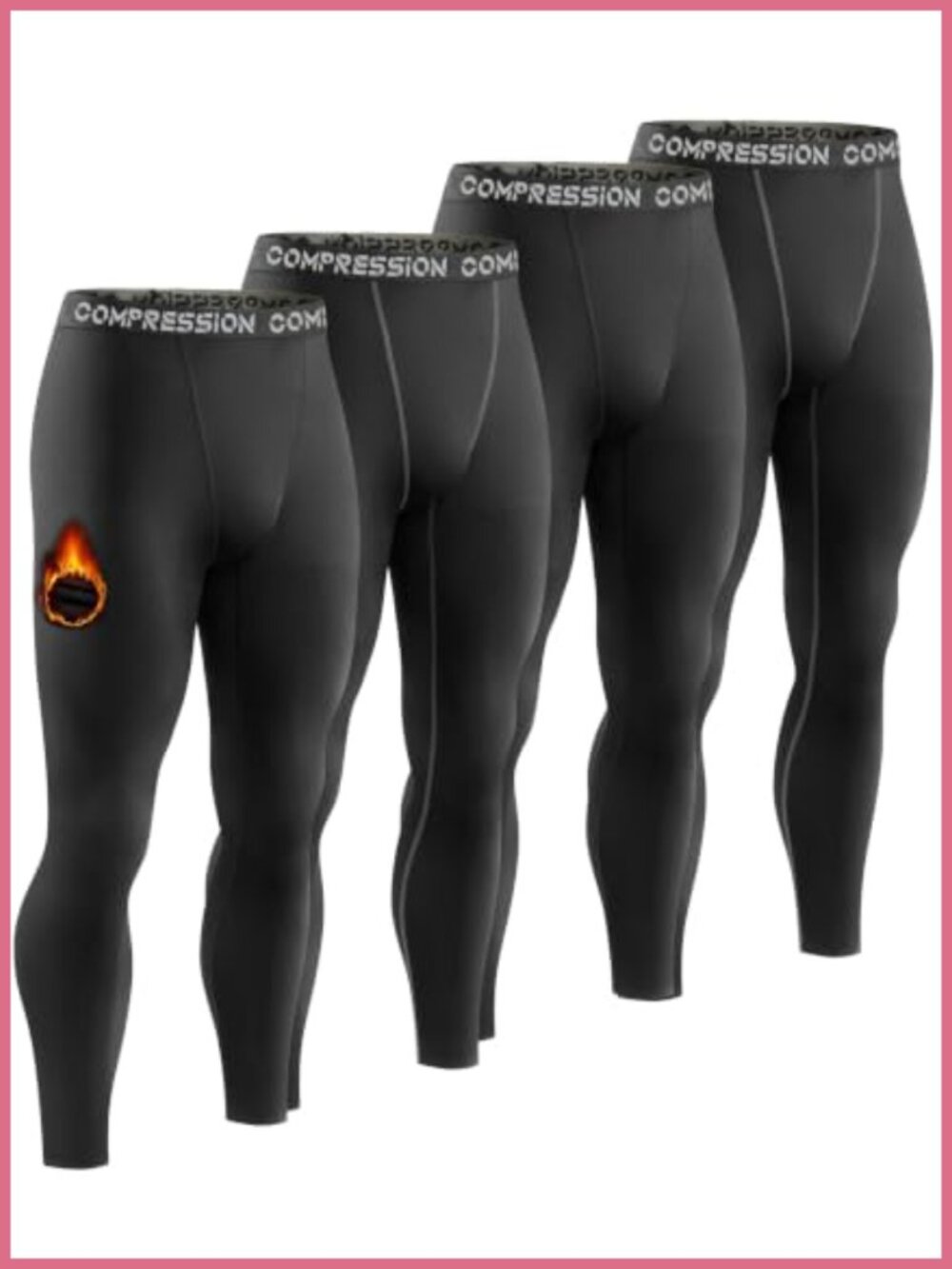 Men's Thermal Compression Pants Fleece Lined 4 Pack Base Layer Leggings